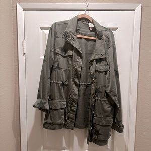 Knox Rose Star Print Button-Down Utility/Anorak Jacket Size XXL